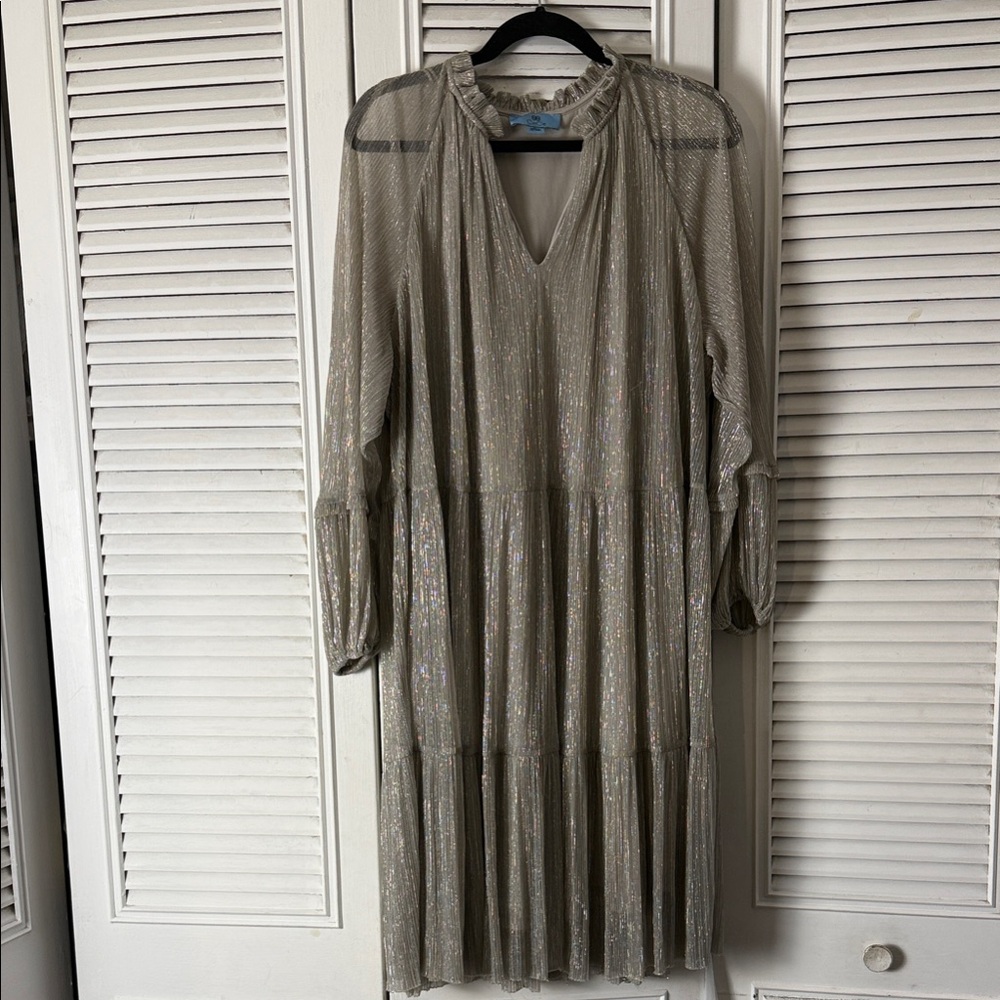 CeCe Shimmering Silver Long Sleeve Dress